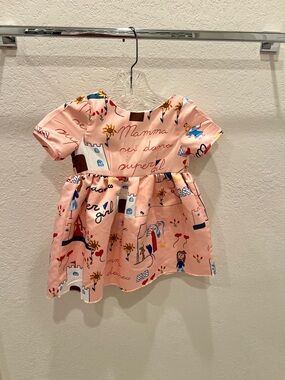 Girls' Pink Printed Short-Sleeve Dress